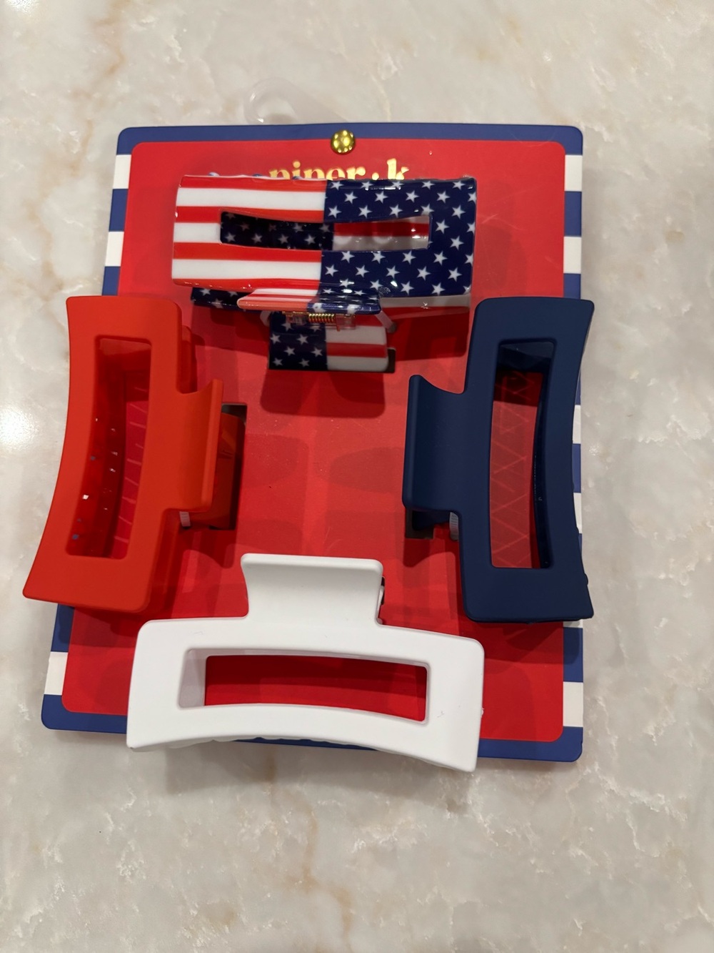 NWT Piper K USA Flag Hair Claw Clips Set of 4 - Red, White & Blue